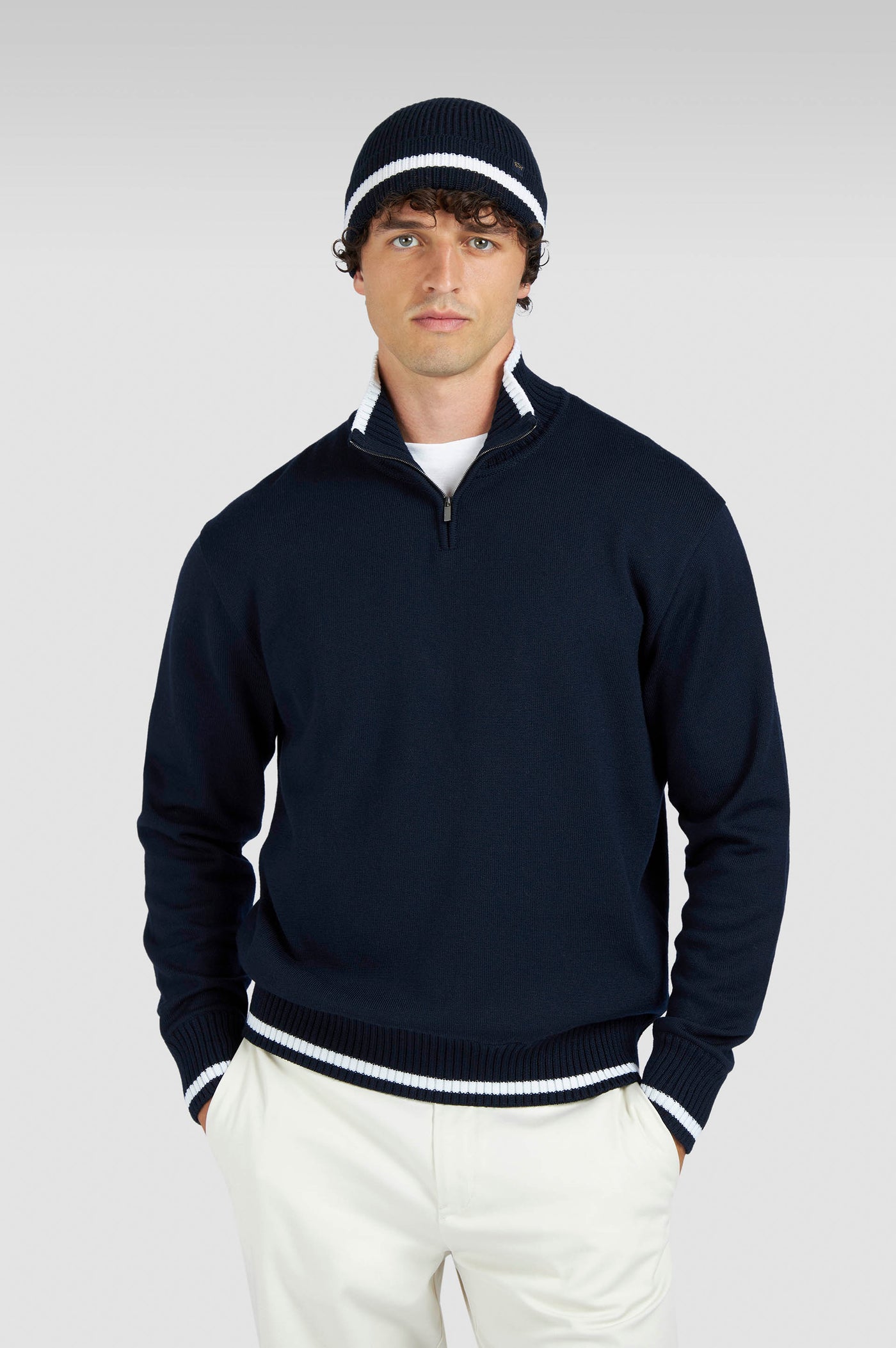 Paul & Shark Soft Cool Touch Wool Half Zip Sweater | Navy