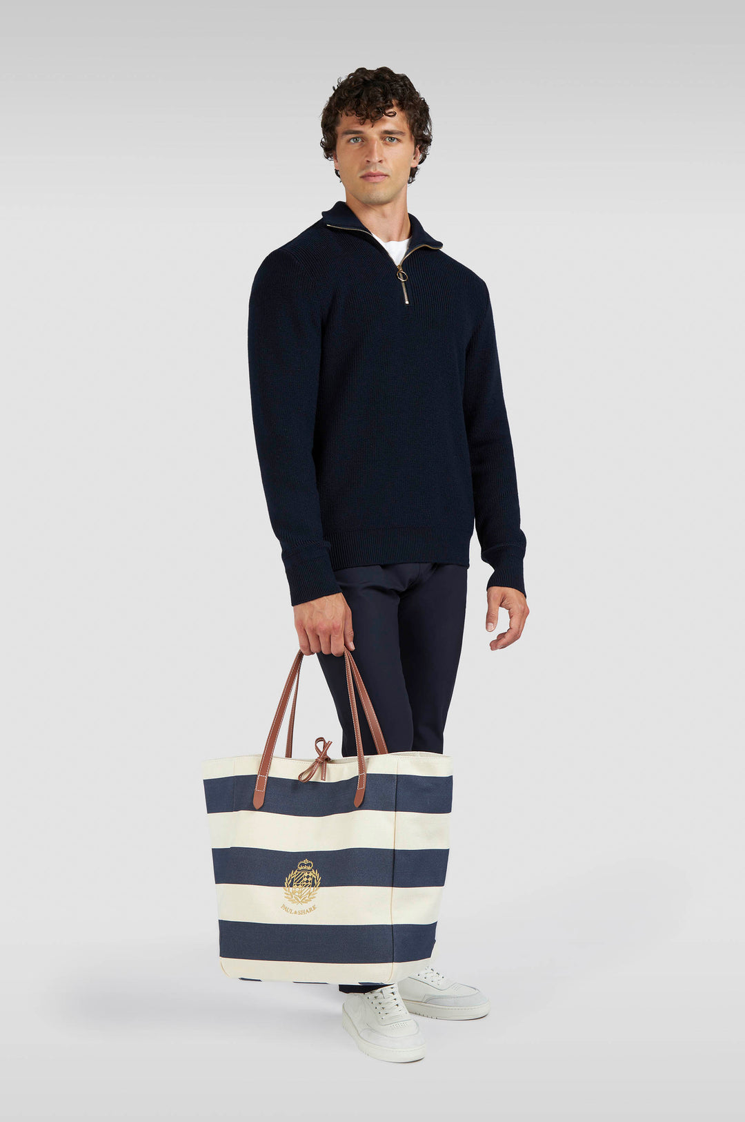 Paul &amp; Shark Tech Wool Half Zip Shark Tag Sweater | Navy