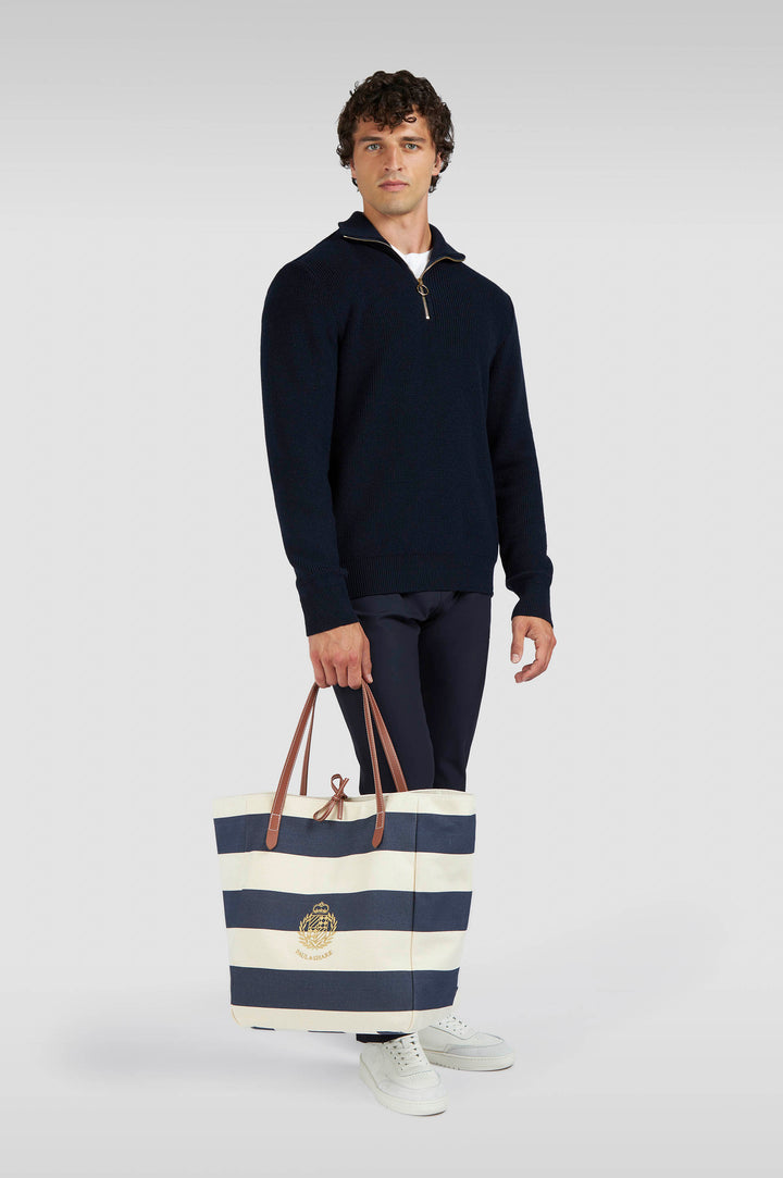 Paul &amp; Shark Tech Wool Half Zip Shark Tag Sweater | Navy