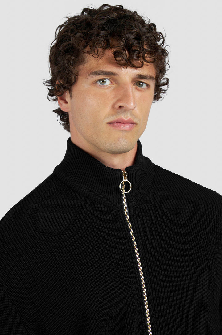 Paul &amp; Shark Zip-up Cardigan in Tech Wool | Black