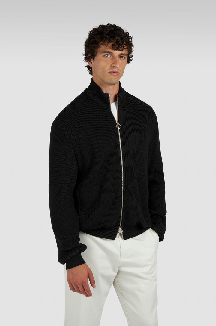 Paul &amp; Shark Zip-up Cardigan in Tech Wool | Black