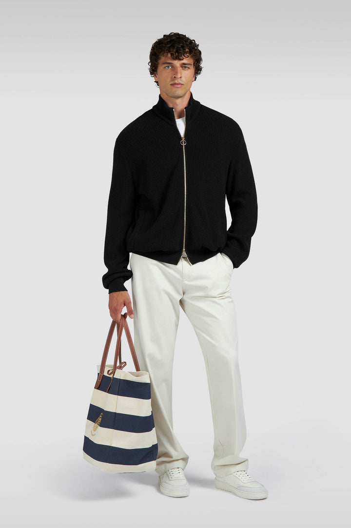 Paul &amp; Shark Zip-up Cardigan in Tech Wool | Black