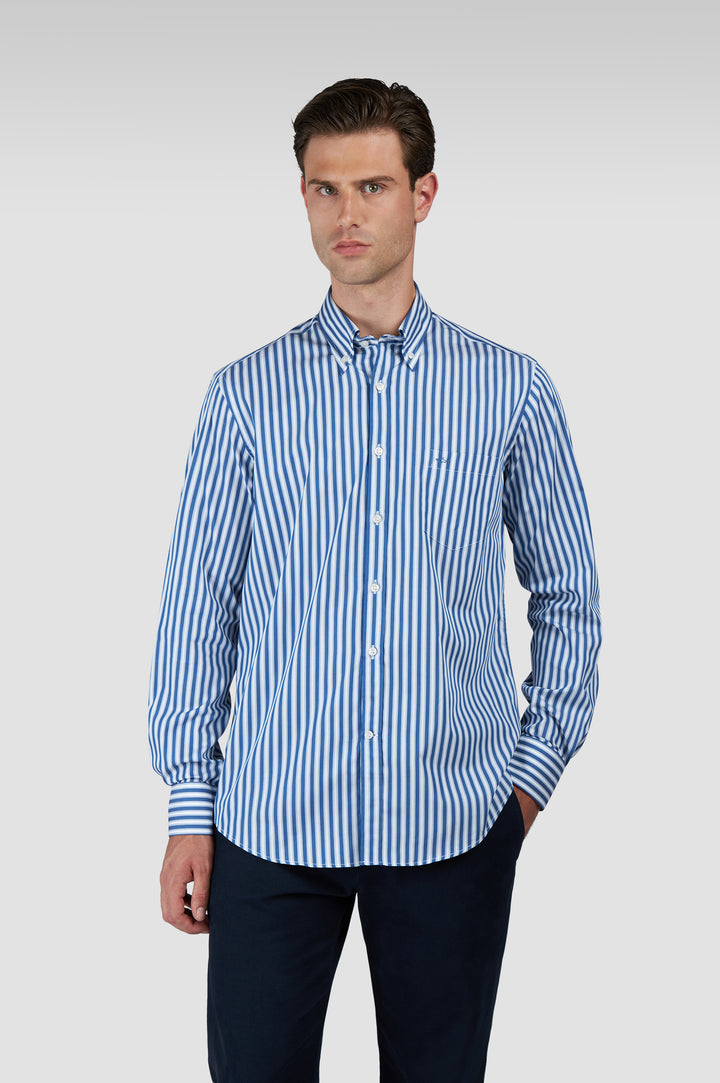 Paul & Shark Supima® Cotton Shirt with Shark Embroidery on Pocket | Blue/White