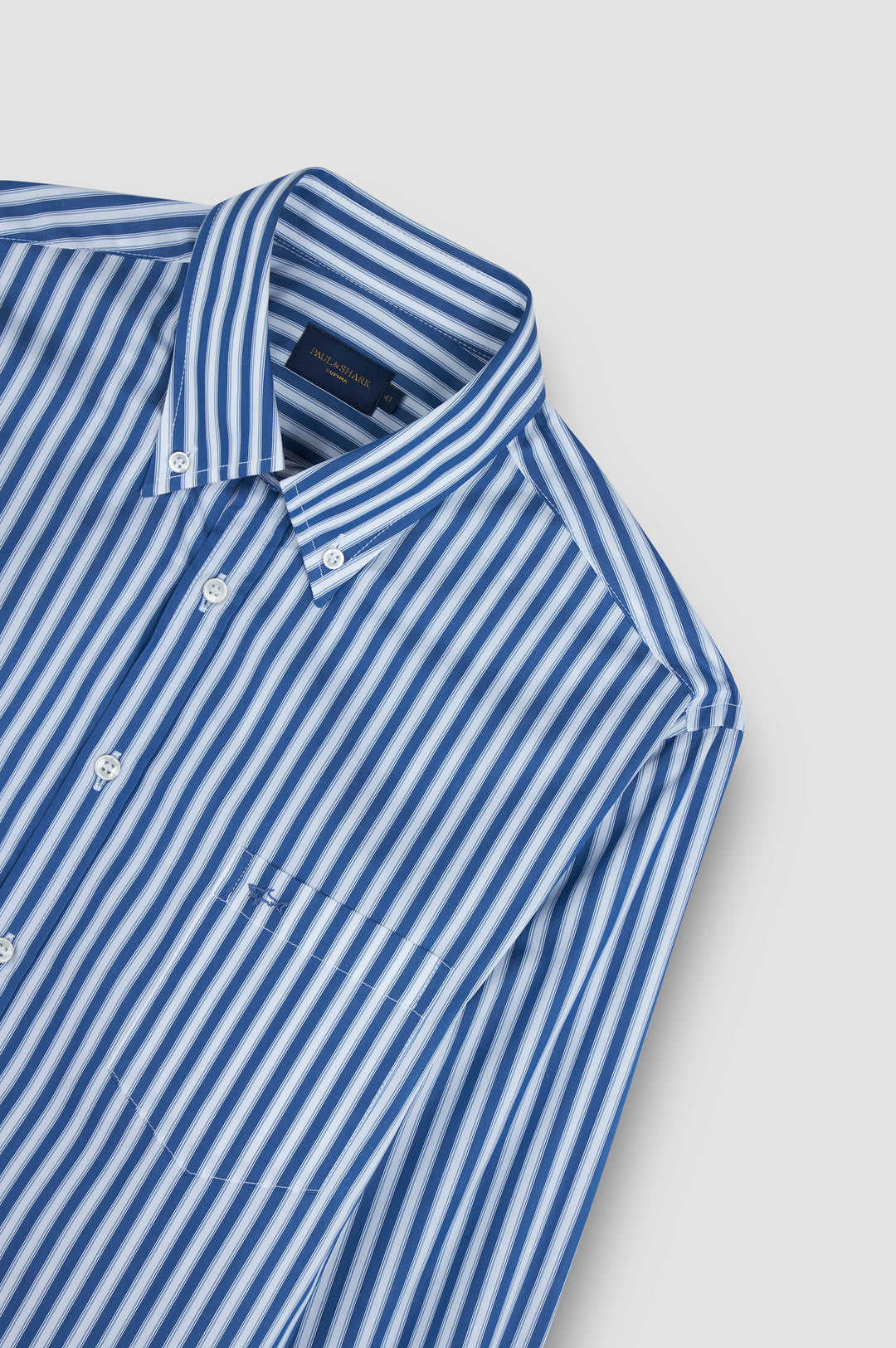 Paul & Shark Supima® Cotton Shirt with Shark Embroidery on Pocket | Blue/White