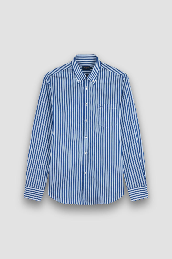Paul & Shark Supima® Cotton Shirt with Shark Embroidery on Pocket | Blue/White