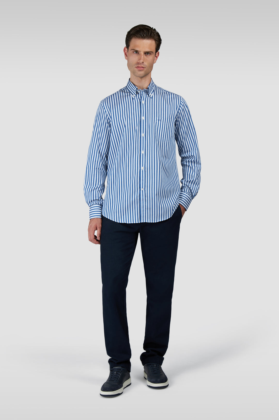 Paul & Shark Supima® Cotton Shirt with Shark Embroidery on Pocket | Blue/White