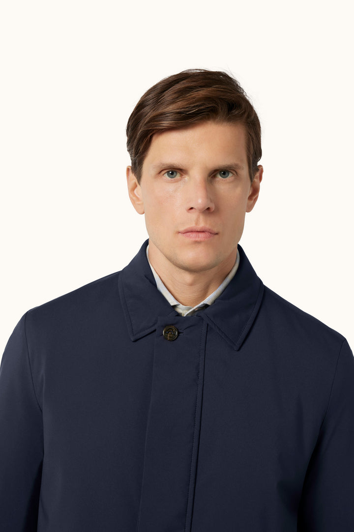 Car coat Paul &amp; Shark Typhoon Platinum blu navy, dettaglio del collo indossato