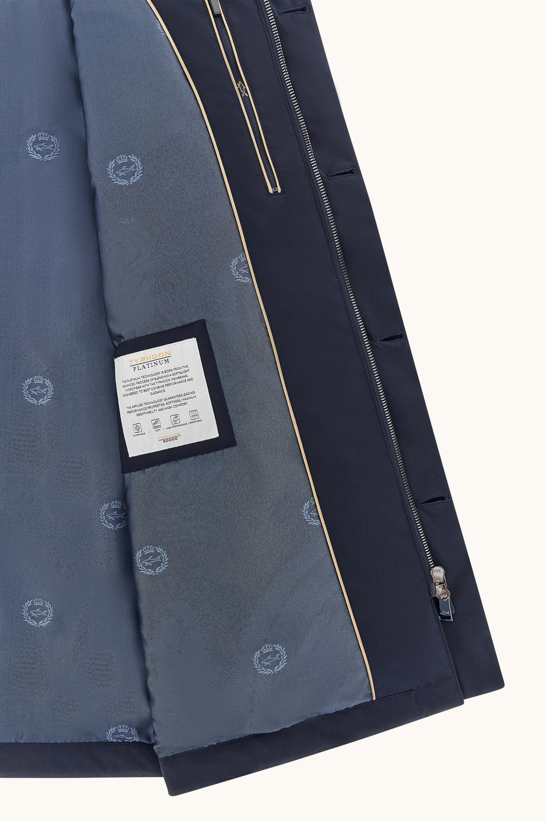 Car coat Paul &amp; Shark Typhoon Platinum blu navy, dettaglio della fodera e della tasca interna