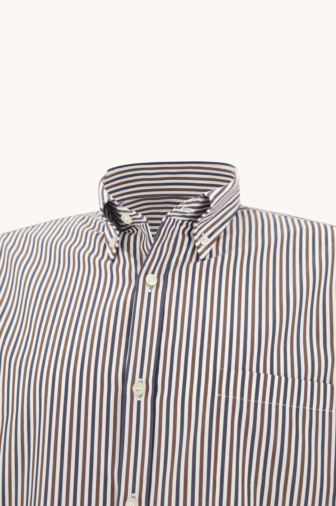 Paul &amp; Shark Cotton Poplin Stripe Button Down Shirt | Brown/White/Navy
