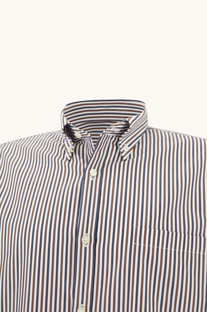 Paul &amp; Shark Cotton Poplin Stripe Button Down Shirt | Brown/White/Navy