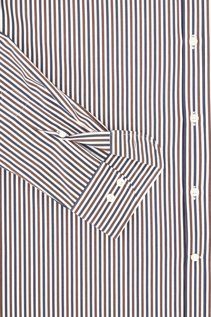 Paul &amp; Shark Cotton Poplin Stripe Button Down Shirt | Brown/White/Navy