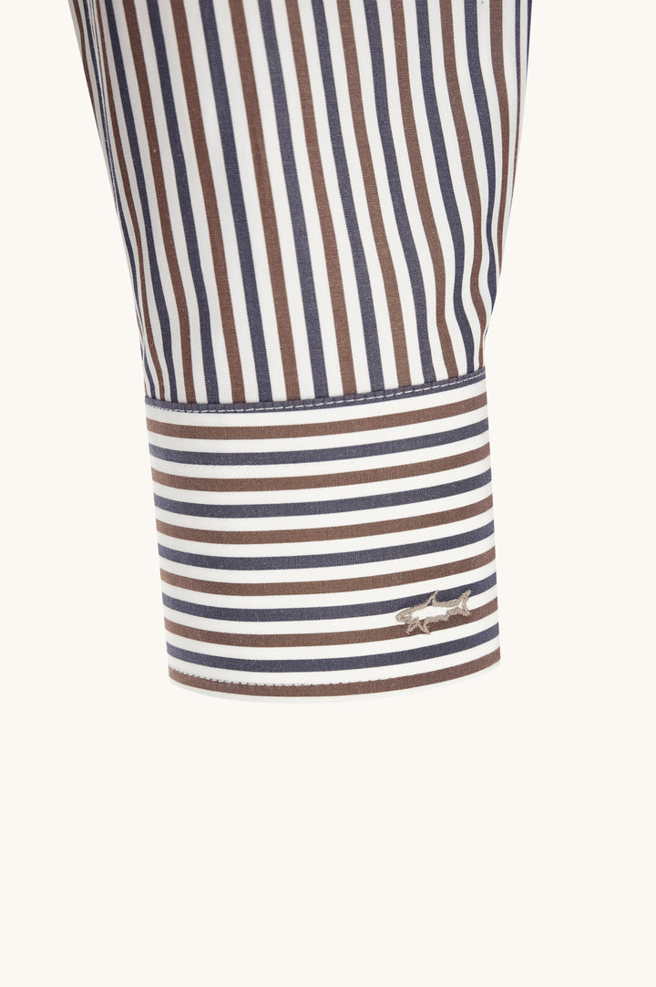 Paul &amp; Shark Cotton Poplin Stripe Button Down Shirt | Brown/White/Navy
