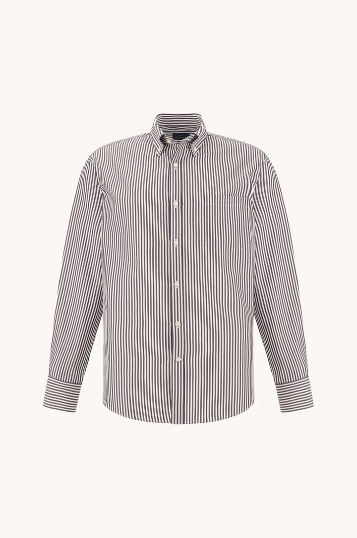 Paul &amp; Shark Cotton Poplin Stripe Button Down Shirt | Brown/White/Navy