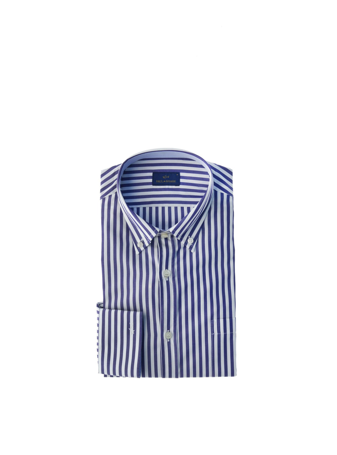 Paul &amp; Shark Baumwollhemd mit Button-down-Kragen und blau-weißen Streifen, gefaltet, Vorderansicht
