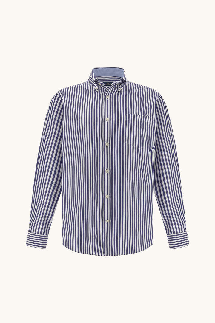 Paul &amp; Shark Gestreiftes Baumwollhemd mit Button-down-Kragen | Blau/Weiß