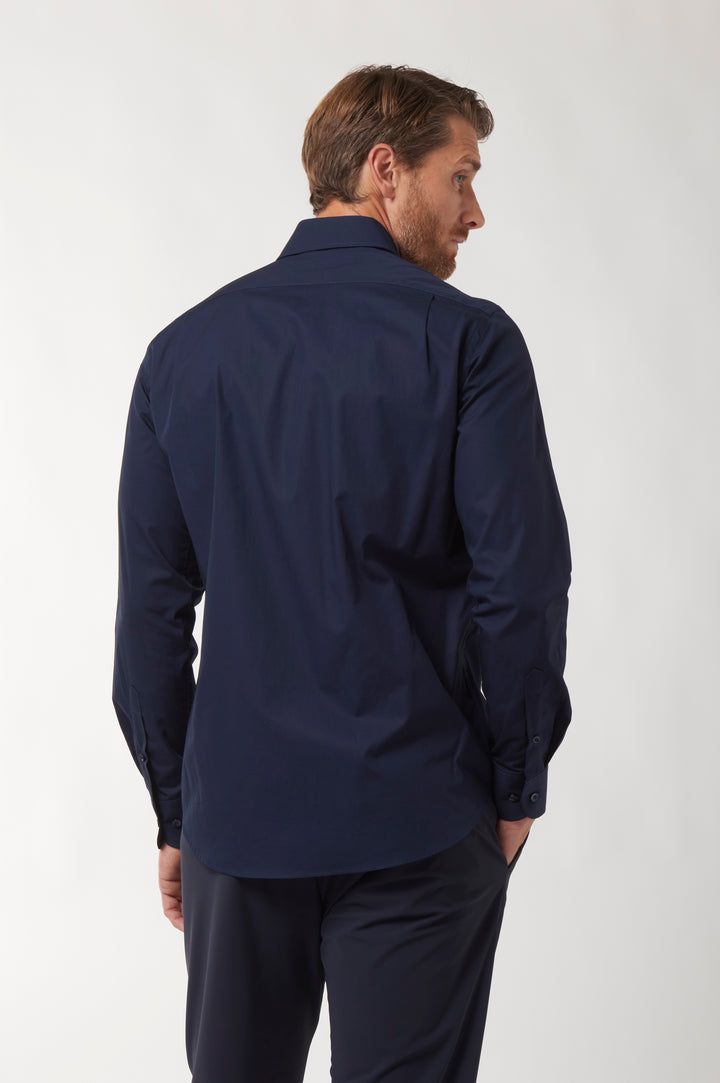 Paul &amp; Shark Wintertime Cotton Poplin Shirt with Contrast Metal Shark | Navy