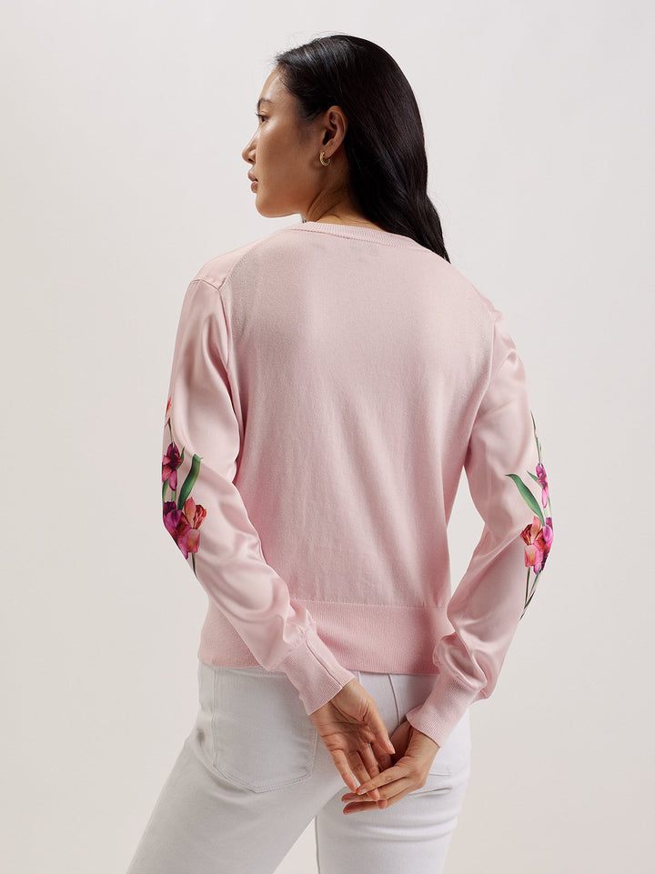 Ted Baker Merall Woven Front Printed Cardigan | Light Pink