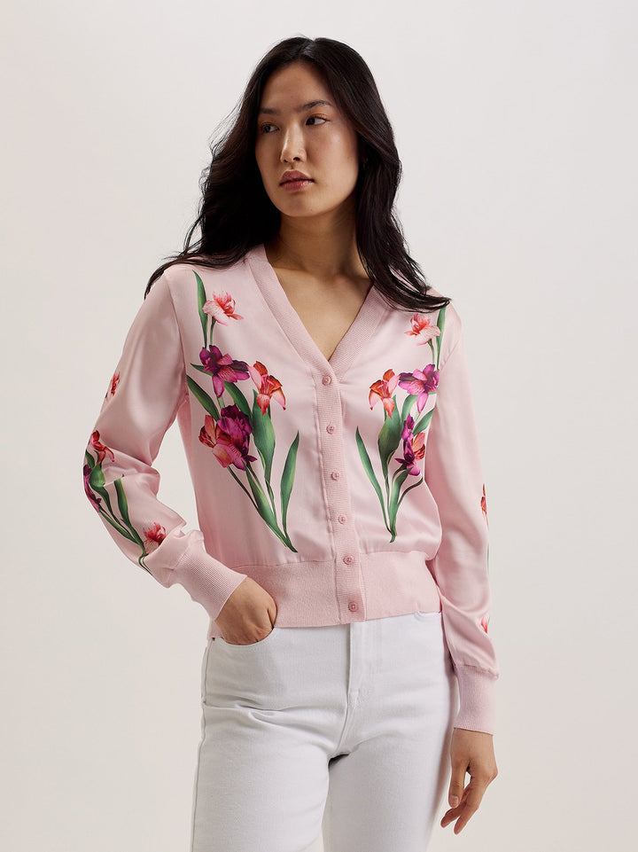 Ted Baker Merall Woven Front Printed Cardigan | Light Pink
