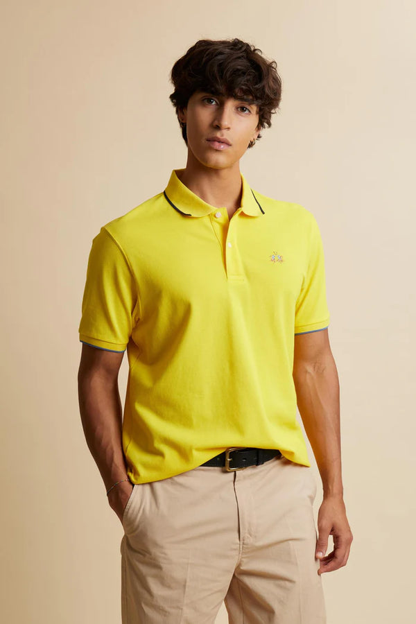 La Martina Herren-Polohemd „Essential“ aus Stretch-Piqué in Regular Fit | Empire Yellow