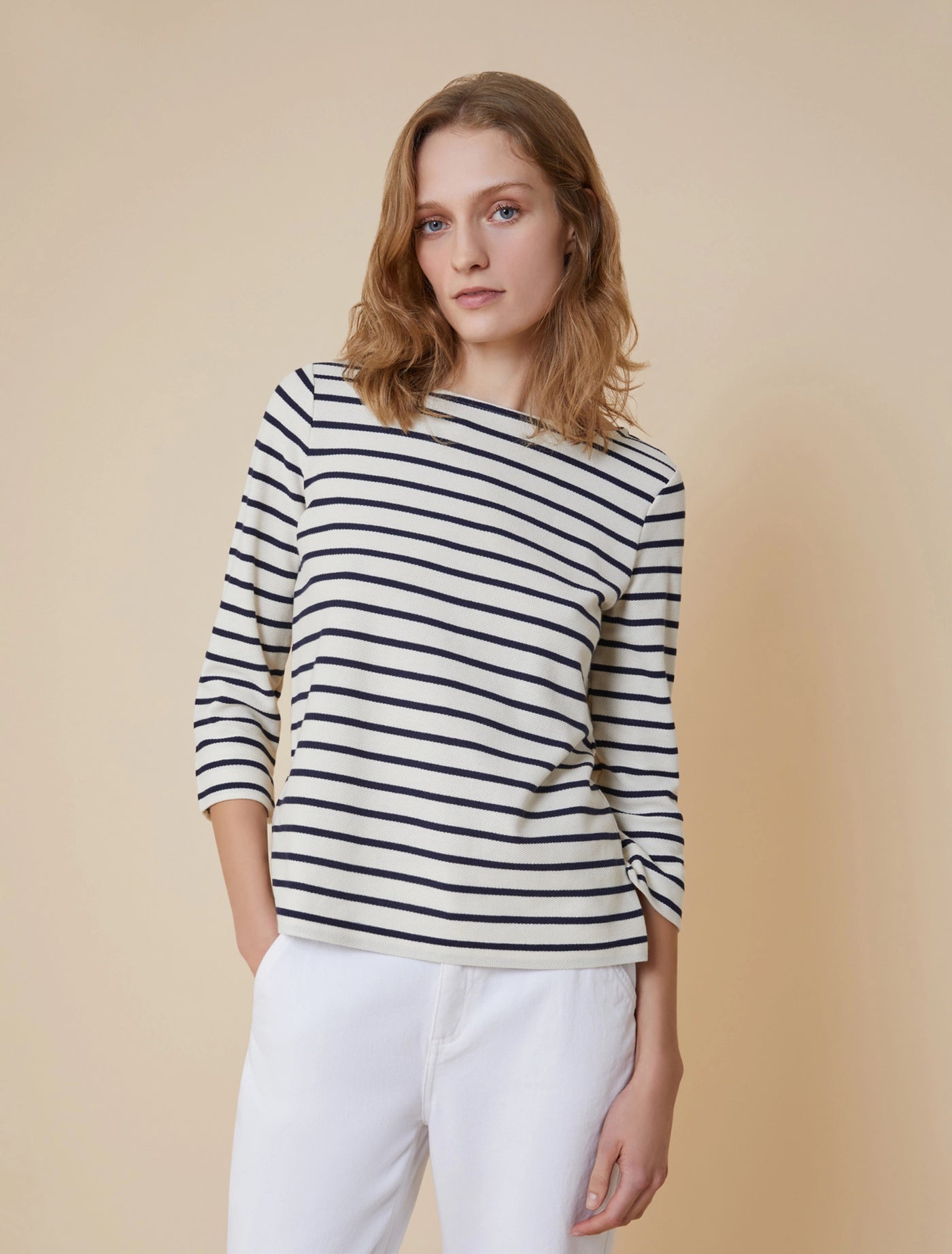 PennyBlack Jersey Piqué Sailor Top | Navy/White