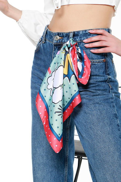Never Needy Eye Patterned Colorful Scarf | Red/Multi