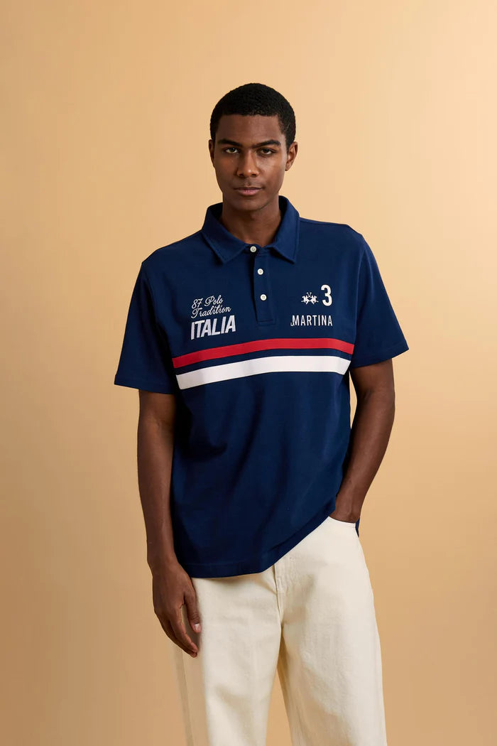 La Martina Herren-Polohemd mit kurzen Ärmeln „Italia“ | Marineblau