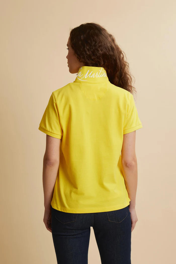 La Martina Women’s Stretch Piqué Polo with Under-collar Lettering | Empire Yellow