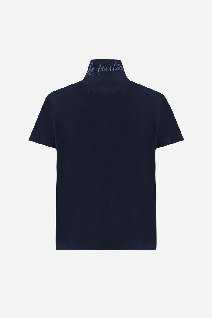 Γυναικείο πόλο La Martina από ελαστικό πικέ με γράμματα κάτω από το γιακά | Μπλε ναυτικό