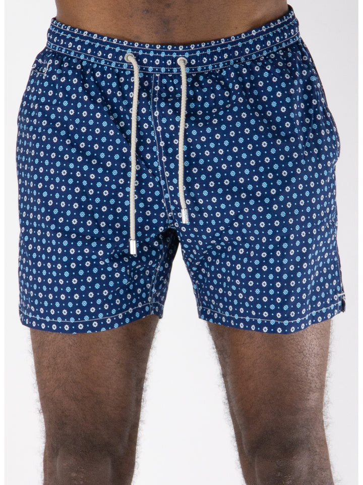 MC2 Saint Barth Lightweight Fabric Flower Tie Swimshorts | Navy