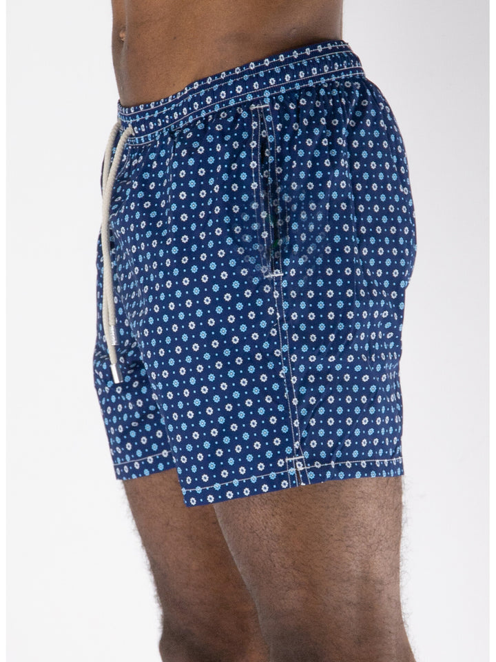 MC2 Saint Barth Lightweight Fabric Flower Tie Swimshorts | Navy