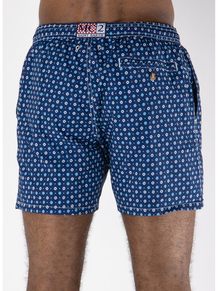 MC2 Saint Barth Lightweight Fabric Flower Tie Swimshorts | Navy