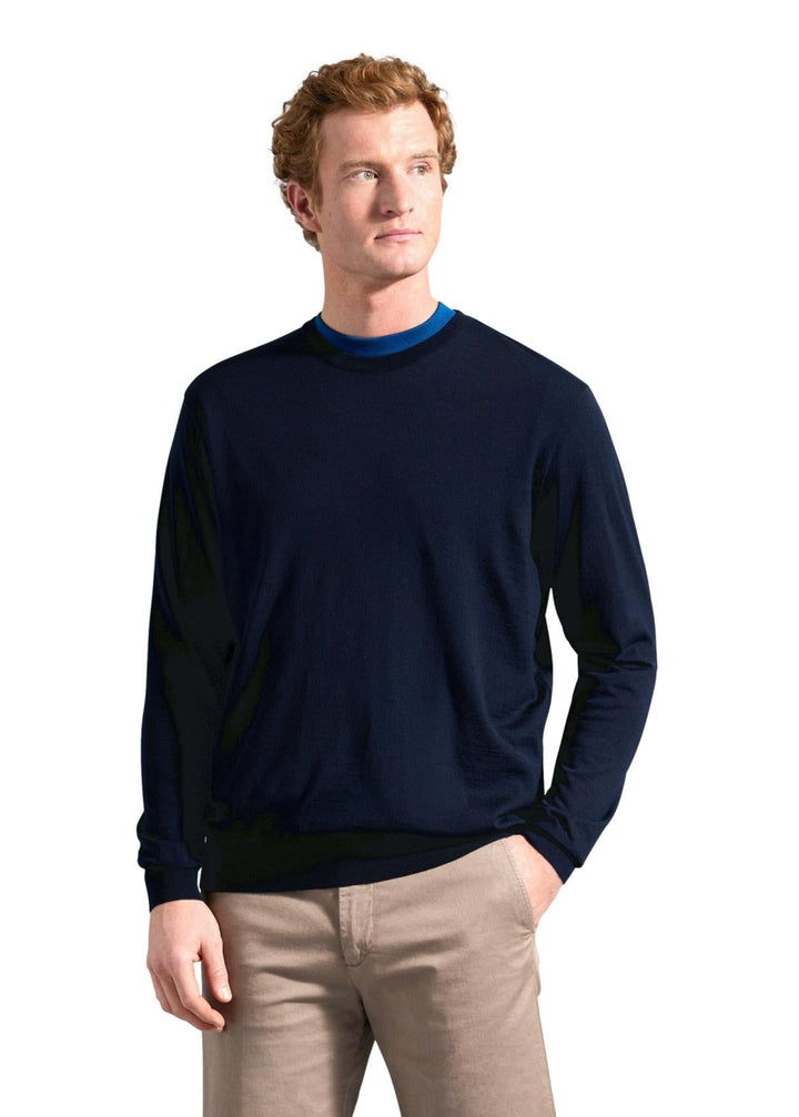 Paul & Shark Embroidered Merino Ultrafine Wool Crewneck | Navy