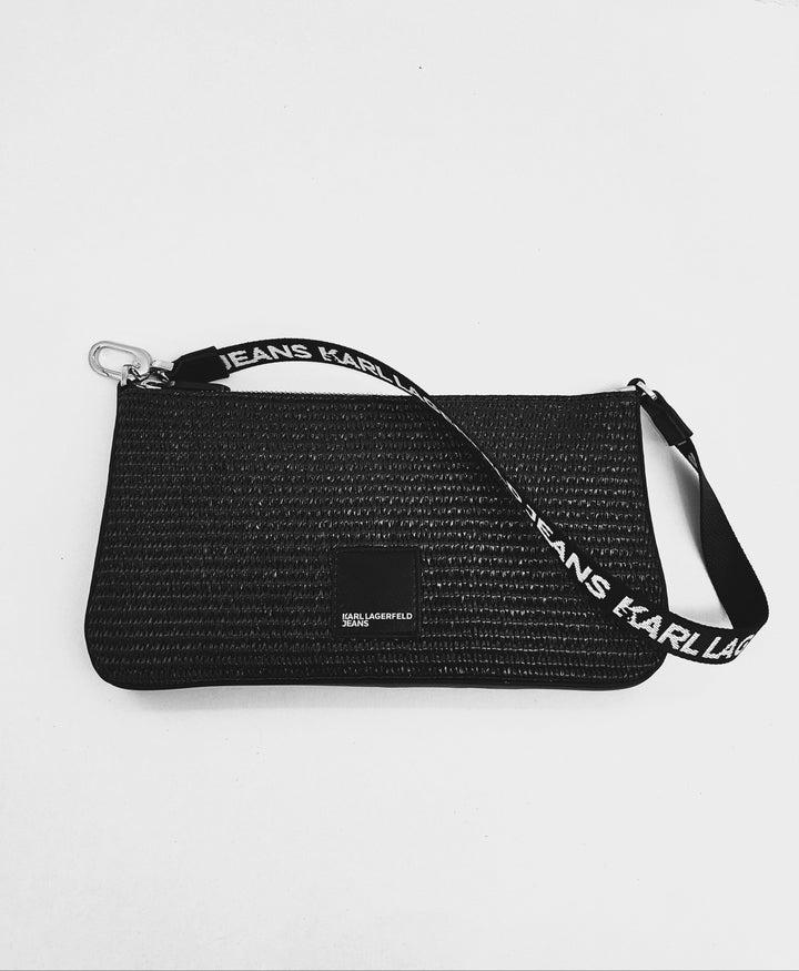 Bolso convertible de rafia tejida de Karl Lagerfeld | Negro