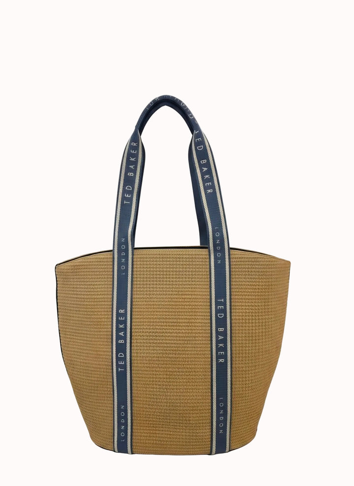 Ted Baker – Große Tragetasche aus Raffia mit Webdetail | Blau