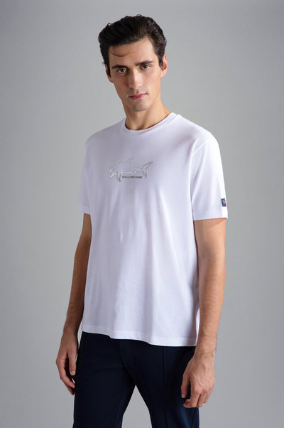 Paul & Shark Βαμβακερό T-shirt με Καρχαρία | Λευκό