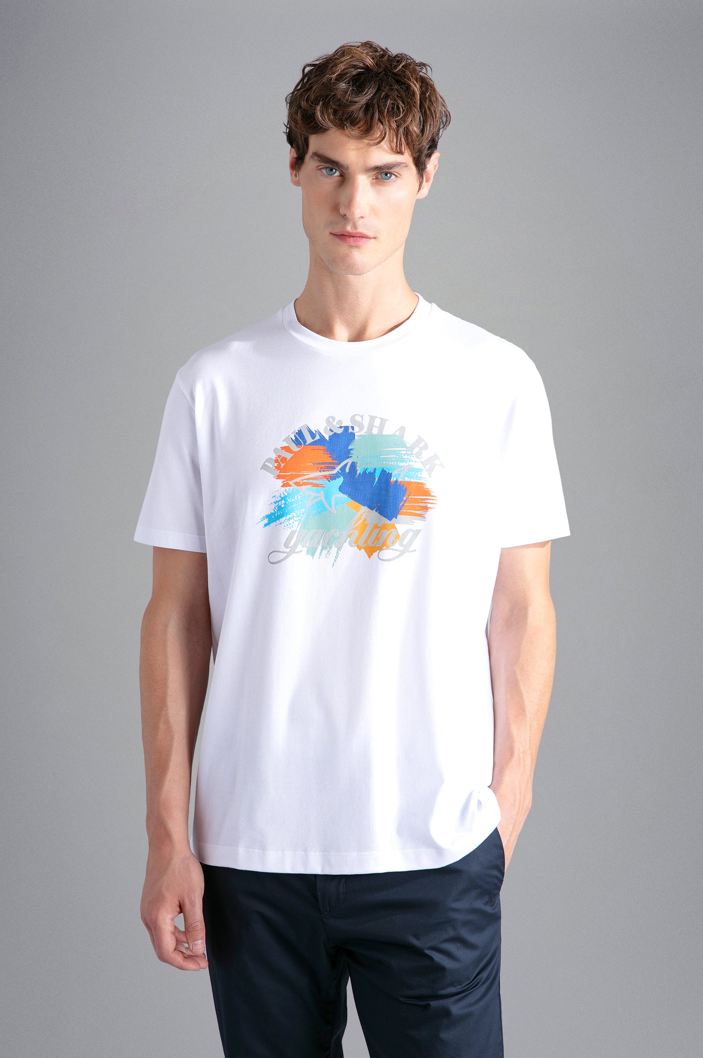 Paul & Shark Βαμβακερό T-shirt με Πολύχρωμο Λογότυπο | Λευκό