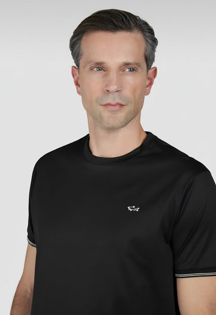 Paul &amp; Shark T-Shirt aus doppelt merzerisierter Jersey-Baumwolle mit Aufnäher | Schwarz