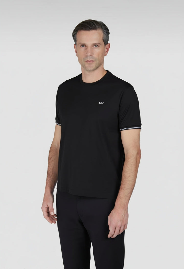 Paul &amp; Shark T-Shirt aus doppelt merzerisierter Jersey-Baumwolle mit Aufnäher | Schwarz