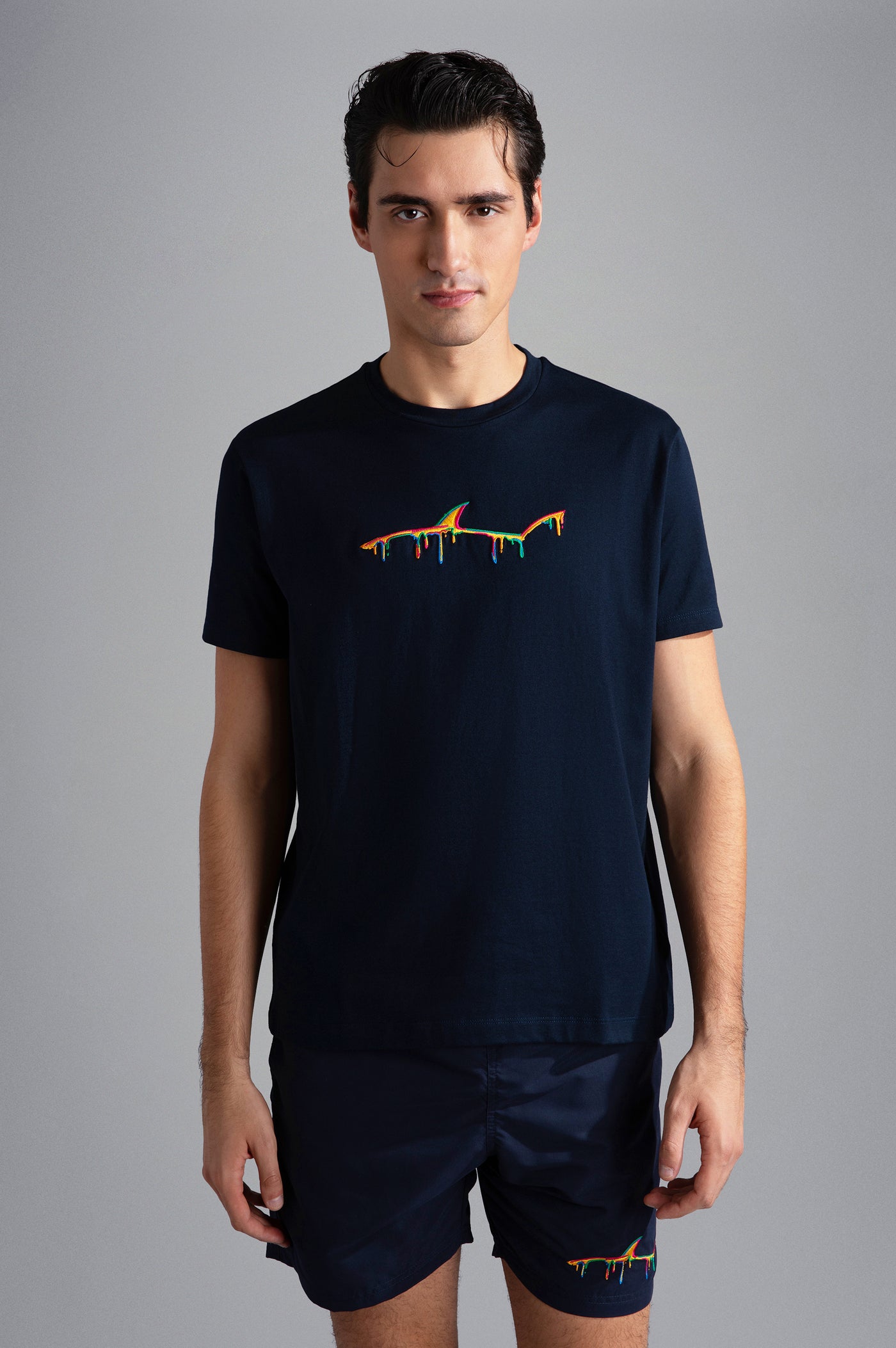 Paul & Shark Βαμβακερό T-shirt με Πολύχρωμο Κεντημένο Πτερύγιο | Σκούρο Μπλε