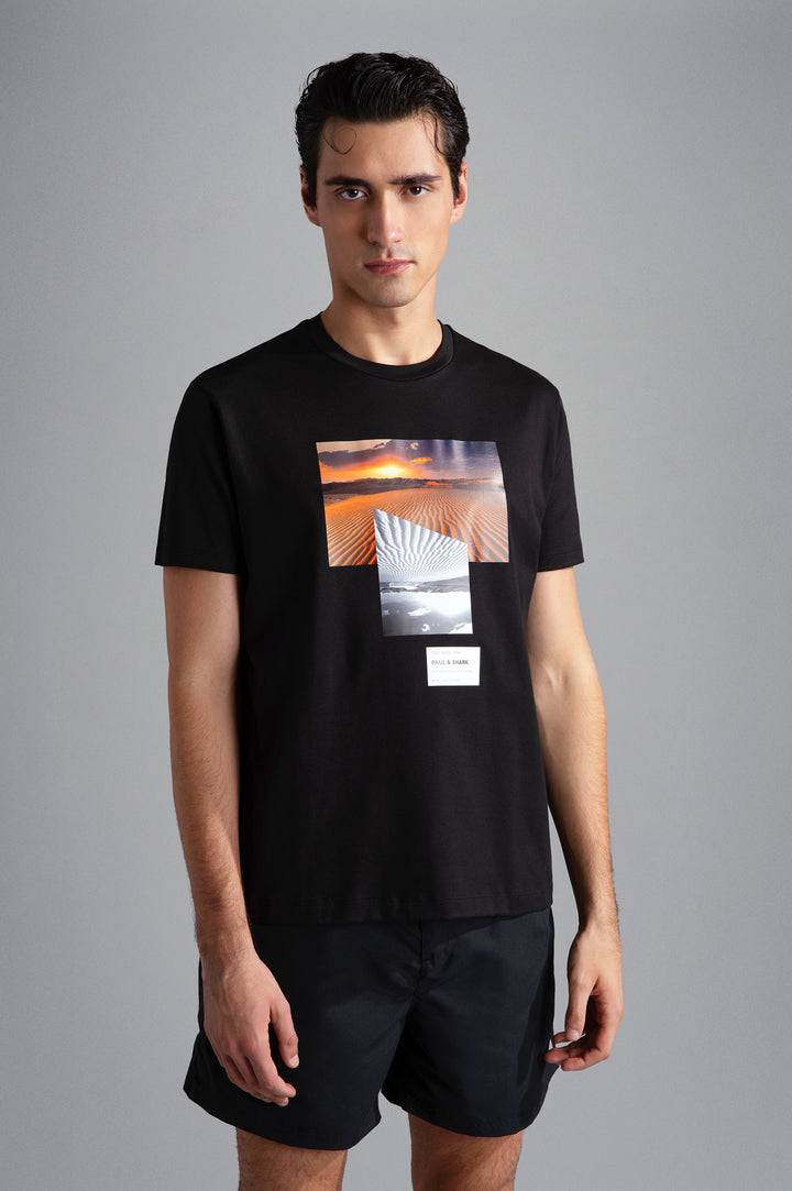Paul & Shark Βαμβακερό T-shirt με Εκτυπώσεις | Μαύρο