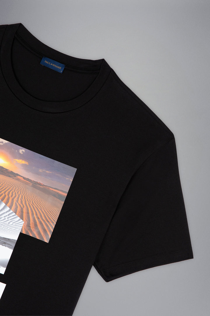 Paul & Shark Βαμβακερό T-shirt με Εκτυπώσεις | Μαύρο