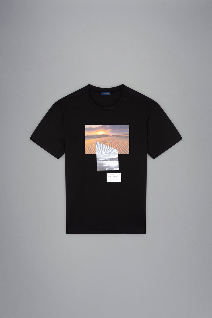 Paul & Shark Βαμβακερό T-shirt με Εκτυπώσεις | Μαύρο