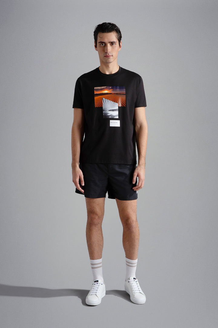 Paul & Shark Βαμβακερό T-shirt με Εκτυπώσεις | Μαύρο