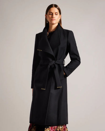 Ted Baker Rose Wool Wrap Midi Coat | Black