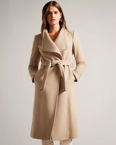 Ted Baker Rose Wool Wrap Midi Coat | Camel