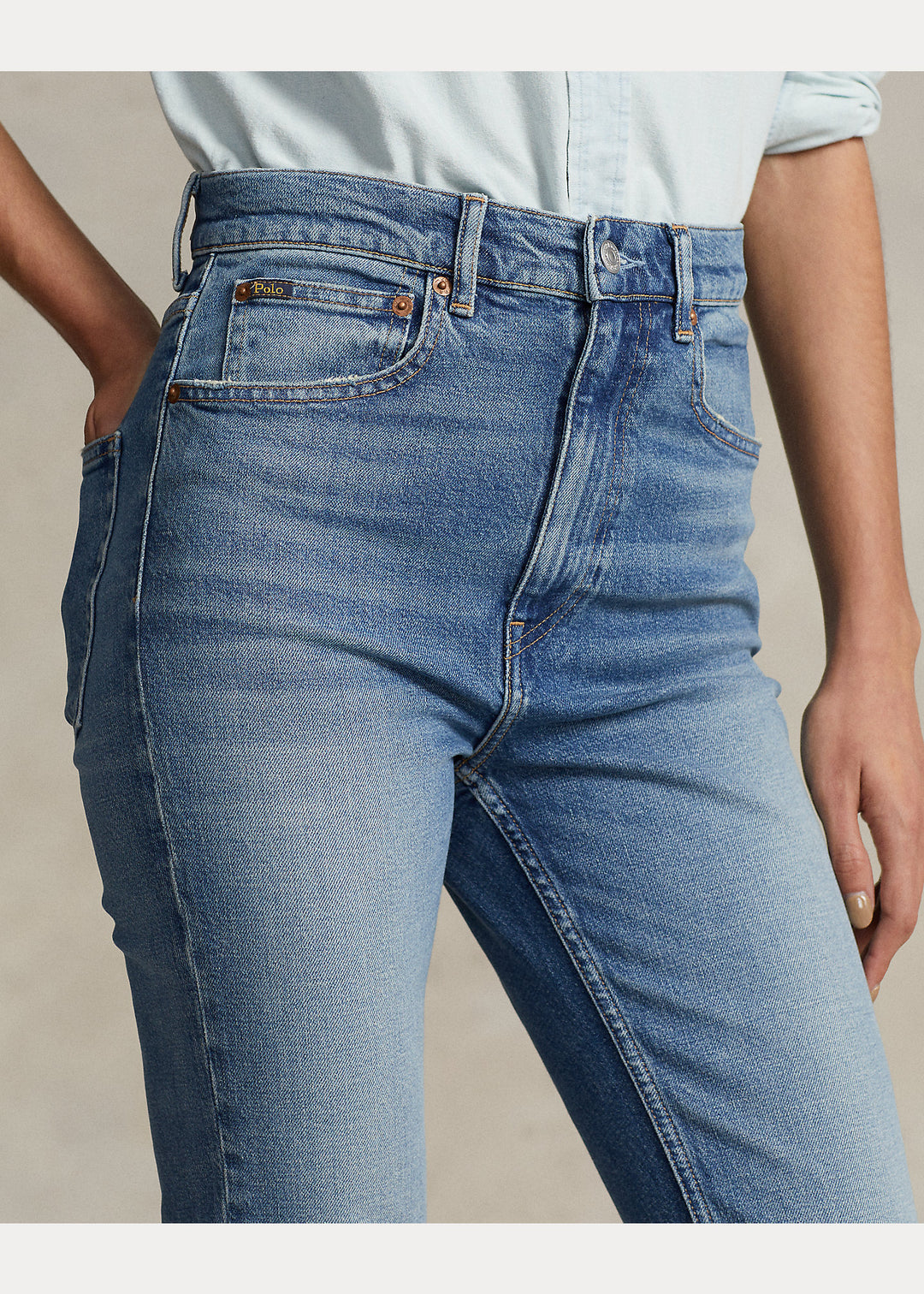 Ralph Lauren Tompkins High-Rise Skinny Jean in Antares Wash – lifestyle view
