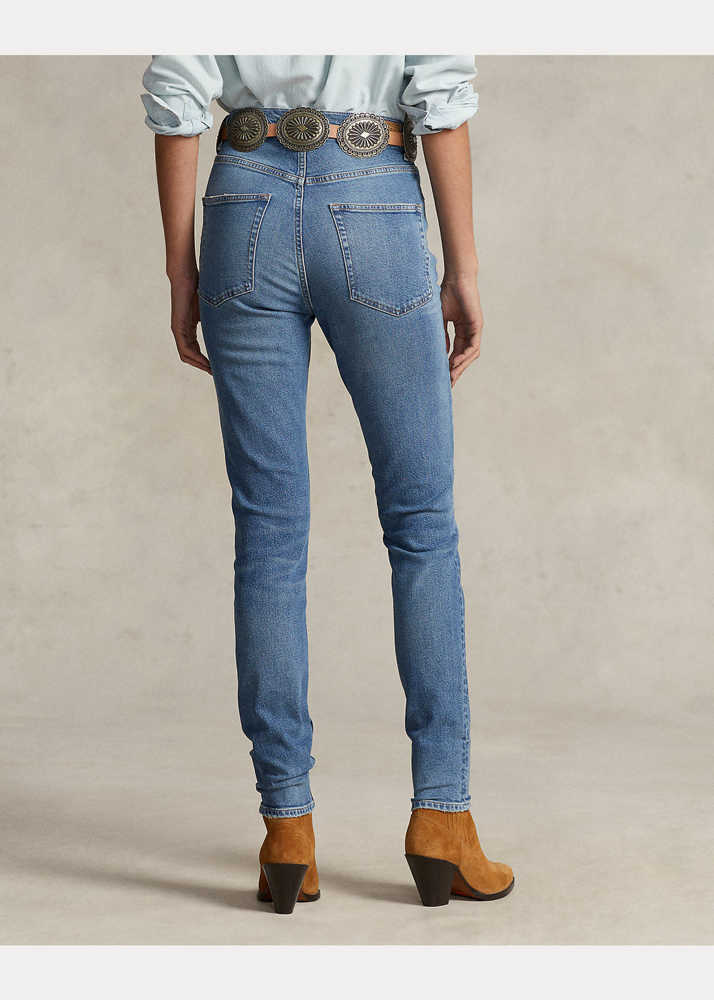 Ralph Lauren Tompkins High-Rise Skinny Jean in Antares Wash – lifestyle view