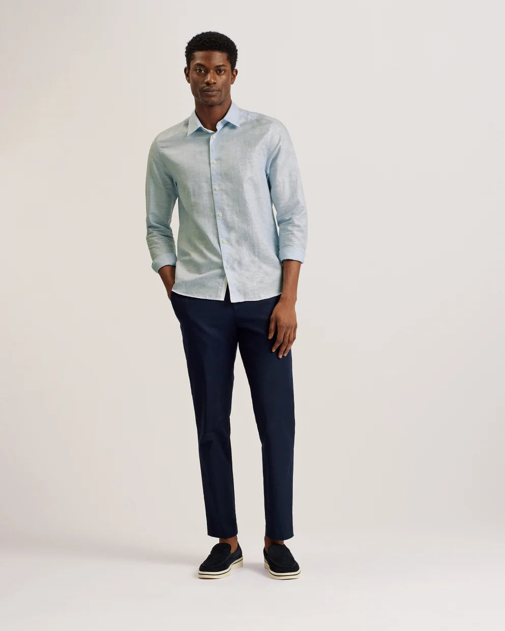Ted Baker Romeos Υποκάμισο από Λινό και Βαμβάκι: Γαλάζιο – πίσω όψη