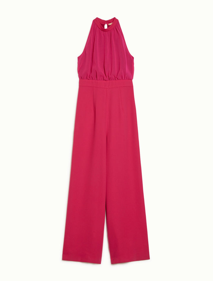 PennyBlack Envers Satin and Georgette Jumpsuit in Fuchsia – back view