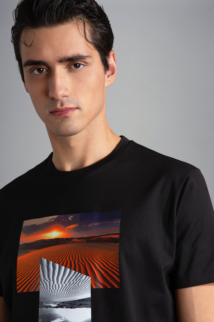 Paul &amp; Shark Cotton Jersey T-shirt with Prints in Black – lifestyle view